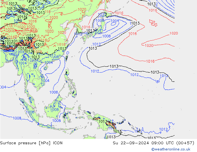 Luchtdruk (Grond) ICON zo 22.09.2024 09 UTC