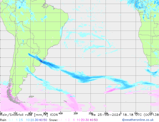 Rain/Snowfall rate ICON mer 25.09.2024 18 UTC