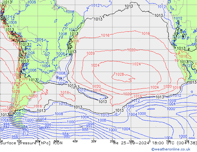 pressão do solo ICON Qua 25.09.2024 18 UTC