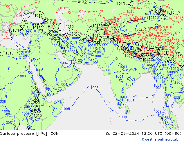 Yer basıncı ICON Paz 22.09.2024 12 UTC