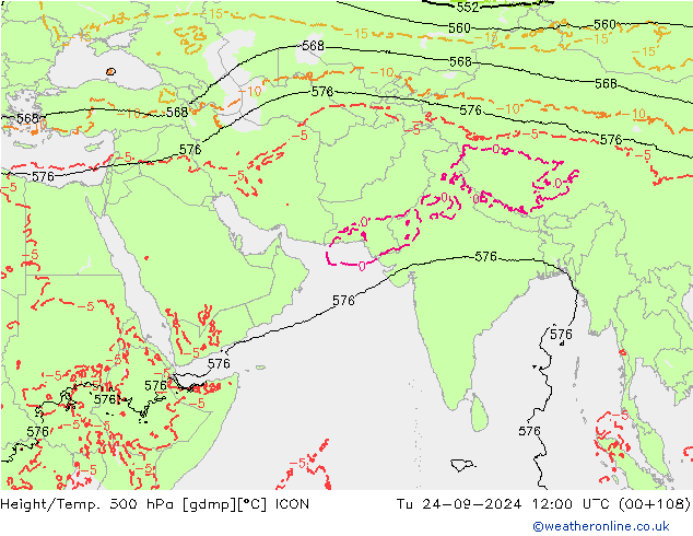 Height/Temp. 500 hPa ICON wto. 24.09.2024 12 UTC