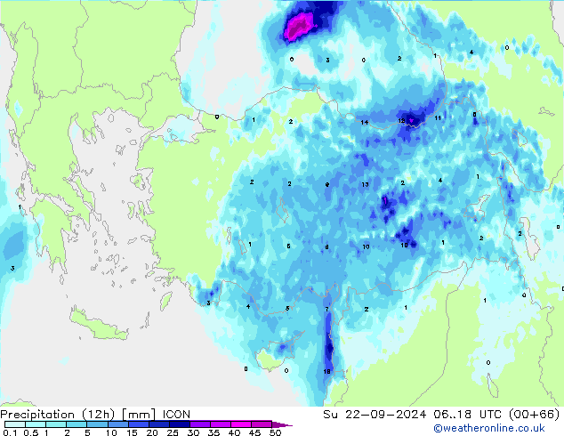 Yağış (12h) ICON Paz 22.09.2024 18 UTC