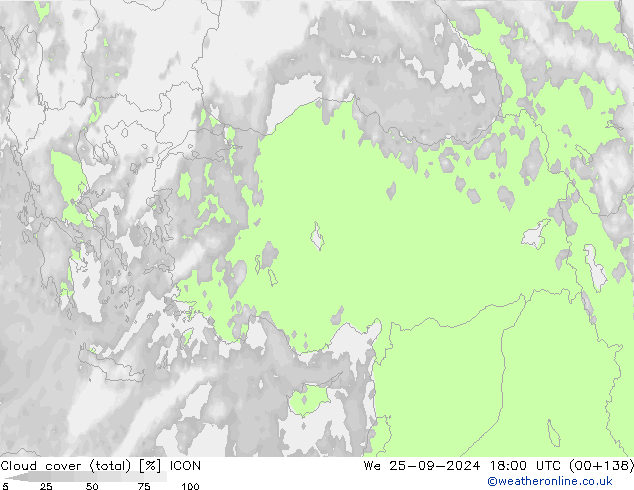 Bulutlar (toplam) ICON Çar 25.09.2024 18 UTC