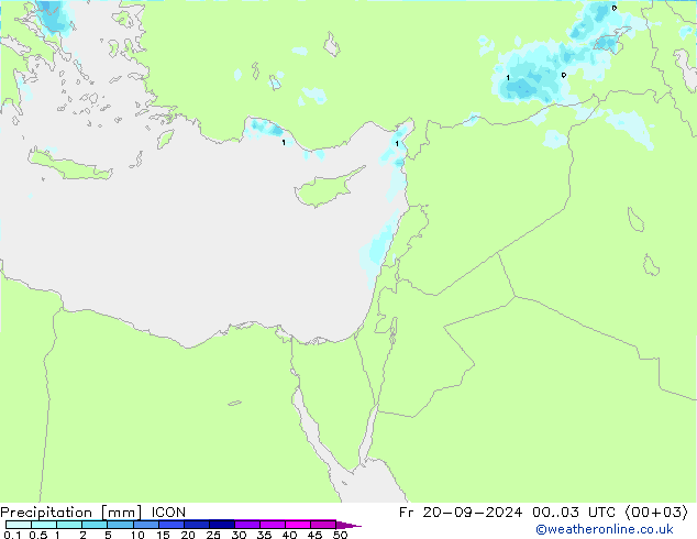 Srážky ICON Pá 20.09.2024 03 UTC