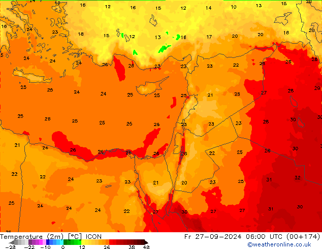 Temperatura (2m) ICON ven 27.09.2024 06 UTC