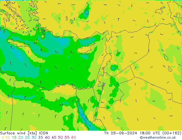 Vento 10 m ICON Qui 26.09.2024 18 UTC