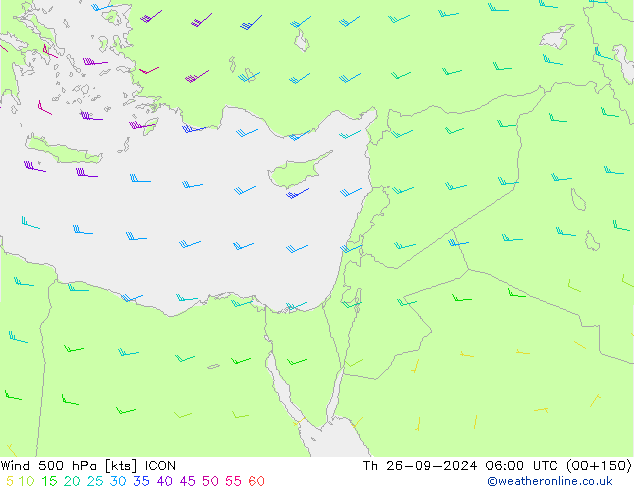 wiatr 500 hPa ICON czw. 26.09.2024 06 UTC