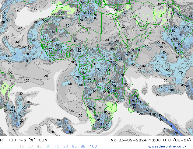 RH 700 hPa ICON Po 23.09.2024 18 UTC