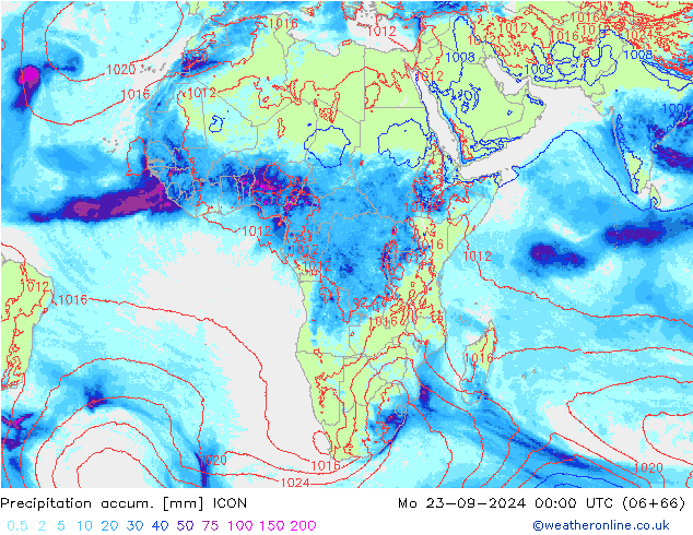 Totale neerslag ICON ma 23.09.2024 00 UTC