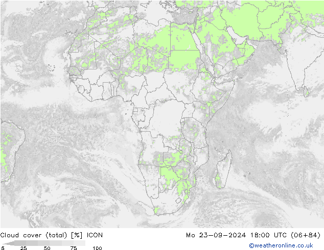 Cloud cover (total) ICON Mo 23.09.2024 18 UTC