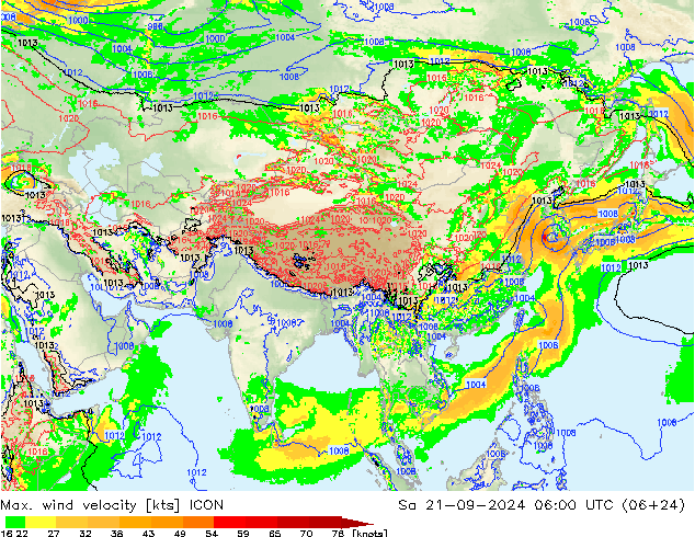 Maks. Rüzgar Hızı ICON Cts 21.09.2024 06 UTC