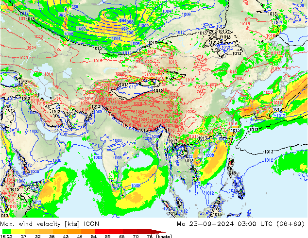 Max. wind velocity ICON Mo 23.09.2024 03 UTC