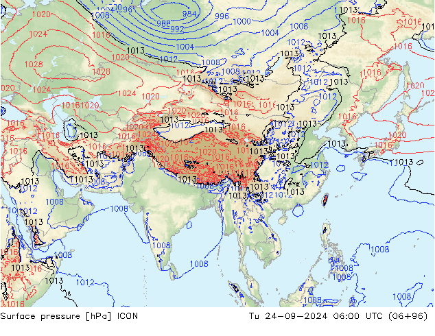 Surface pressure ICON Tu 24.09.2024 06 UTC