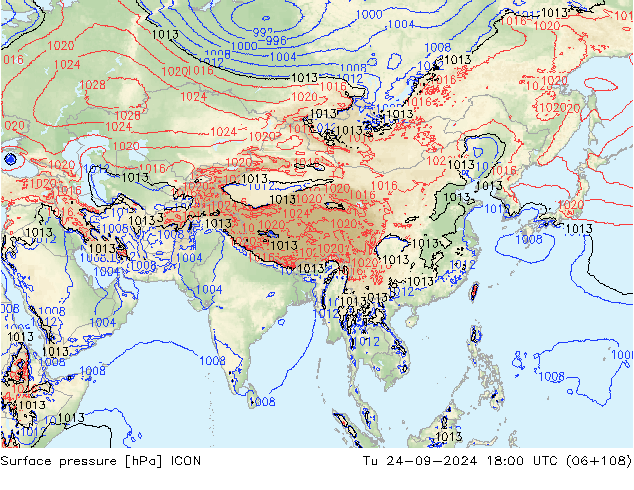 Surface pressure ICON Tu 24.09.2024 18 UTC