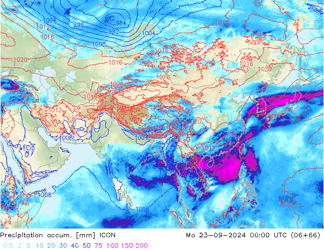 Precipitation accum. ICON пн 23.09.2024 00 UTC