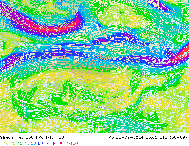 Streamlines 300 hPa ICON Mo 23.09.2024 03 UTC