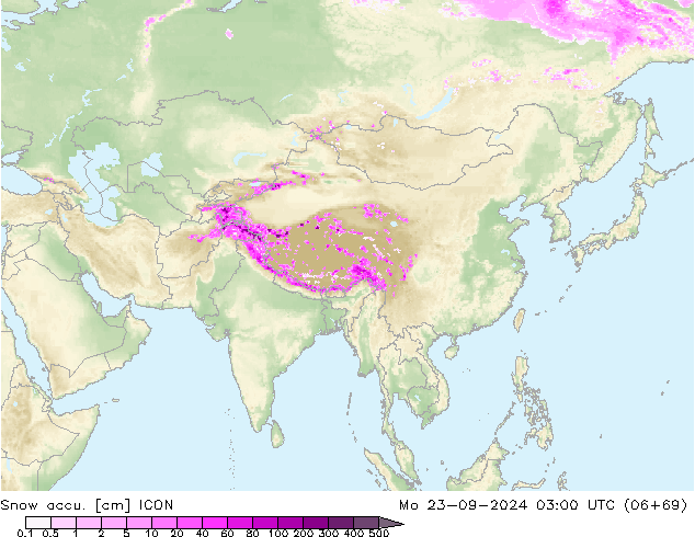 Snow accu. ICON Mo 23.09.2024 03 UTC