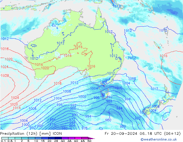 осадки (12h) ICON пт 20.09.2024 18 UTC