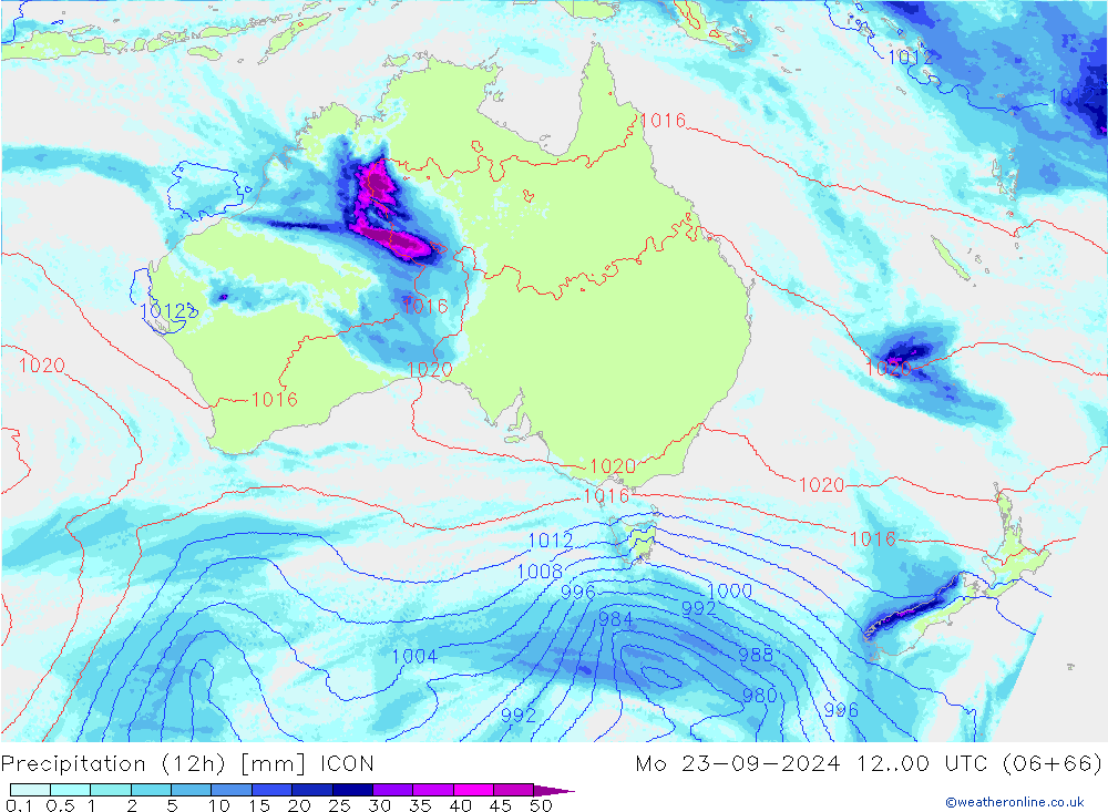 Precipitation (12h) ICON Mo 23.09.2024 00 UTC