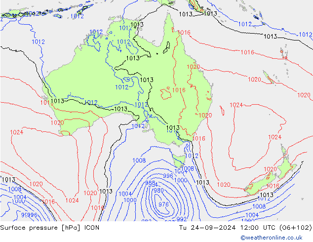 Yer basıncı ICON Sa 24.09.2024 12 UTC