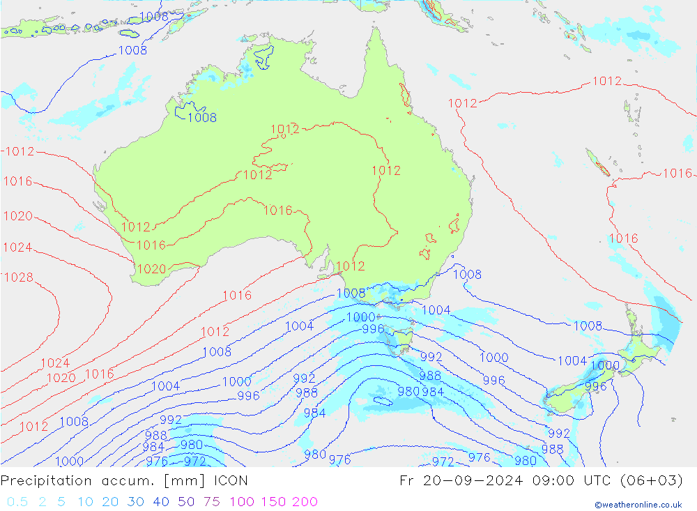 Toplam Yağış ICON Cu 20.09.2024 09 UTC