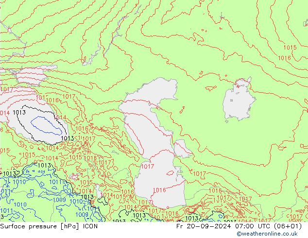 Surface pressure ICON Fr 20.09.2024 07 UTC