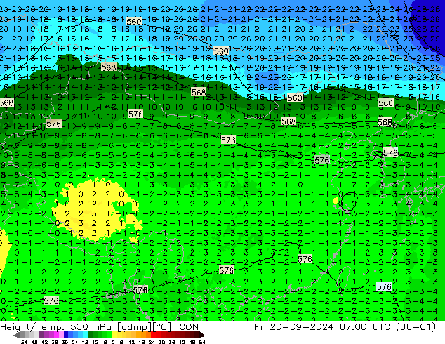 Yükseklik/Sıc. 500 hPa ICON Cu 20.09.2024 07 UTC