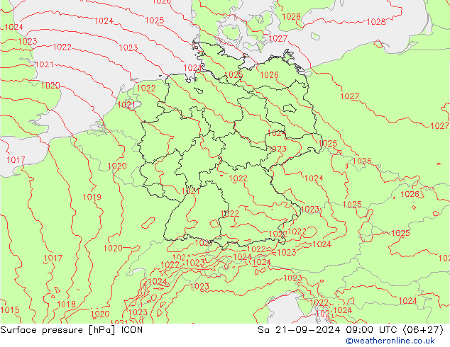 Surface pressure ICON Sa 21.09.2024 09 UTC