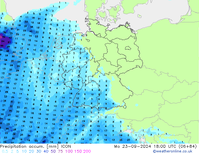 Precipitation accum. ICON Seg 23.09.2024 18 UTC