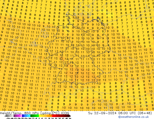 Height/Temp. 850 hPa ICON nie. 22.09.2024 06 UTC