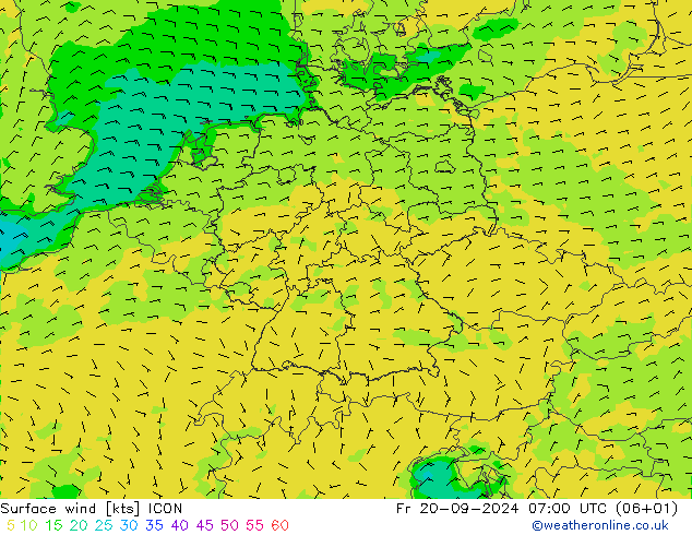 wiatr 10 m ICON pt. 20.09.2024 07 UTC
