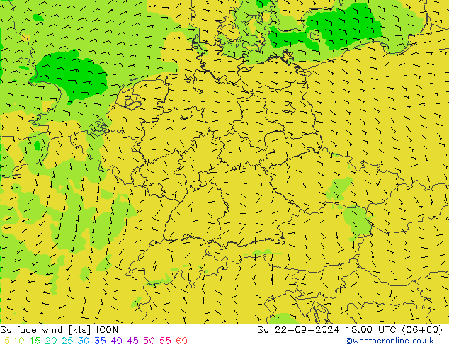 Rüzgar 10 m ICON Paz 22.09.2024 18 UTC