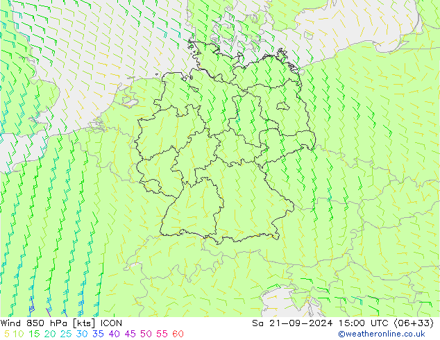 Wind 850 hPa ICON Sa 21.09.2024 15 UTC