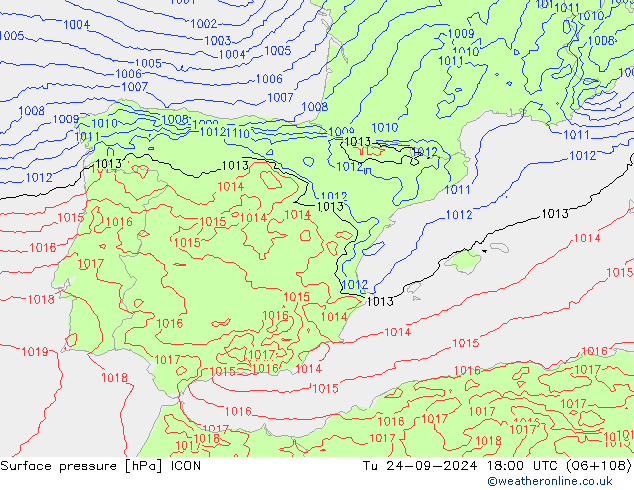 Atmosférický tlak ICON Út 24.09.2024 18 UTC