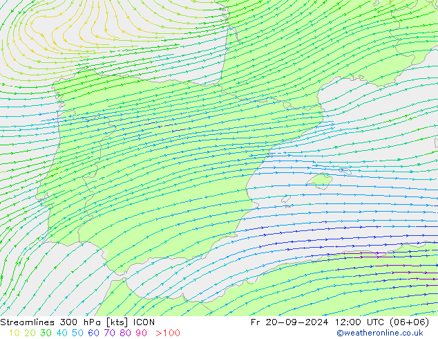 Linha de corrente 300 hPa ICON Sex 20.09.2024 12 UTC