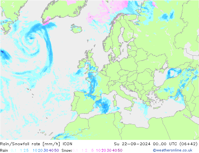 Rain/Snowfall rate ICON Ne 22.09.2024 00 UTC