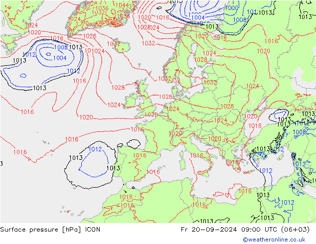 Surface pressure ICON Fr 20.09.2024 09 UTC