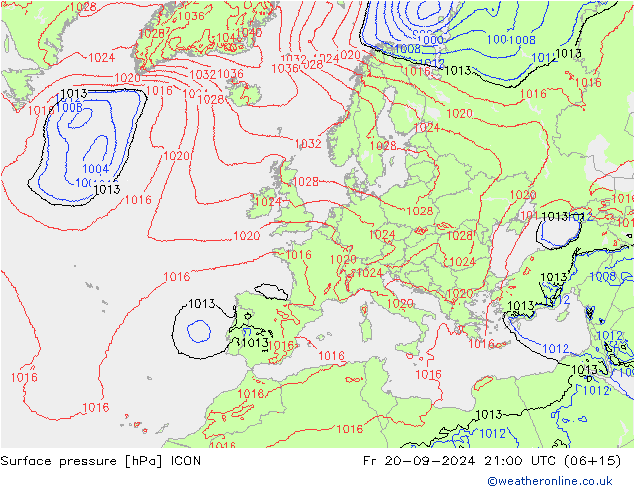 Surface pressure ICON Fr 20.09.2024 21 UTC