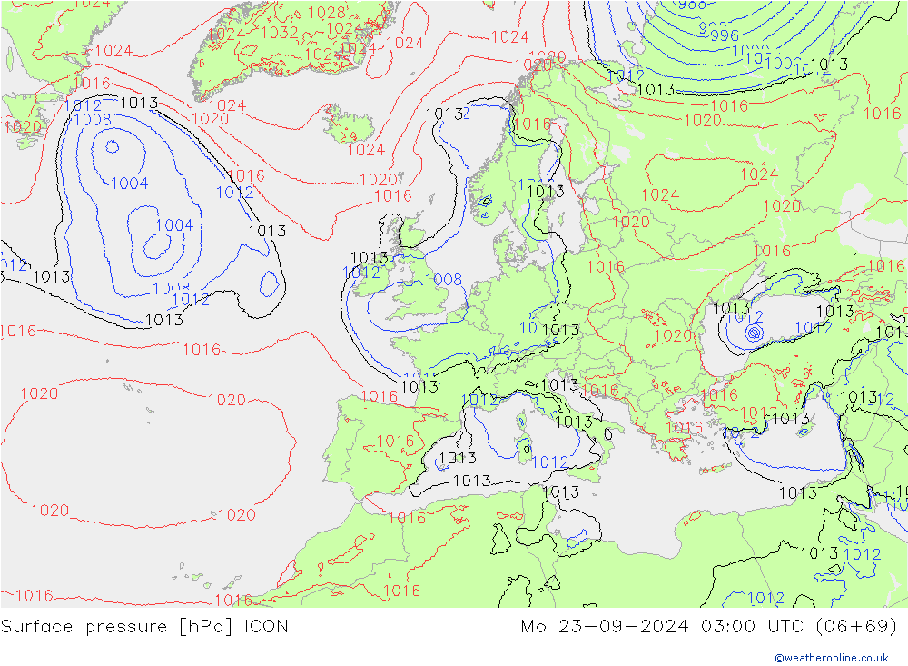 приземное давление ICON пн 23.09.2024 03 UTC