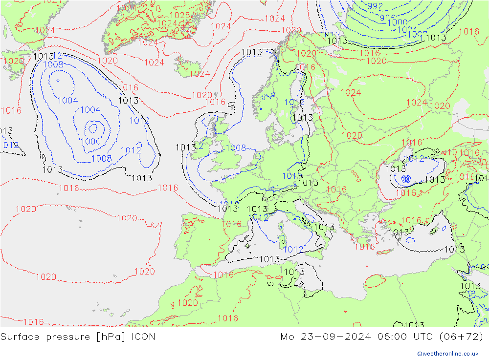 Surface pressure ICON Mo 23.09.2024 06 UTC