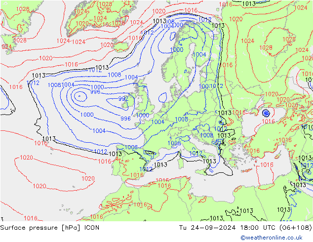 Surface pressure ICON Tu 24.09.2024 18 UTC