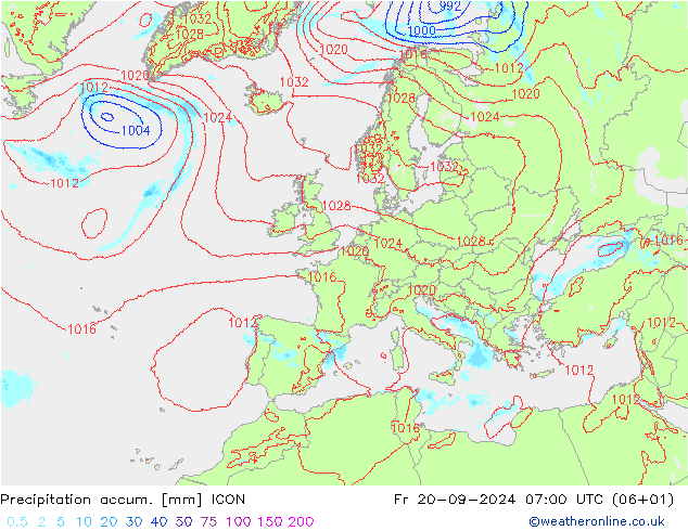 Precipitation accum. ICON  20.09.2024 07 UTC