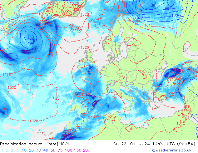 Précipitation accum. ICON dim 22.09.2024 12 UTC