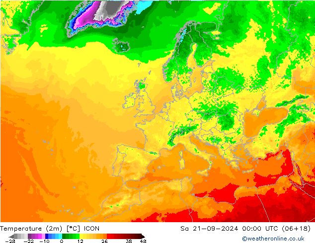карта температуры ICON сб 21.09.2024 00 UTC