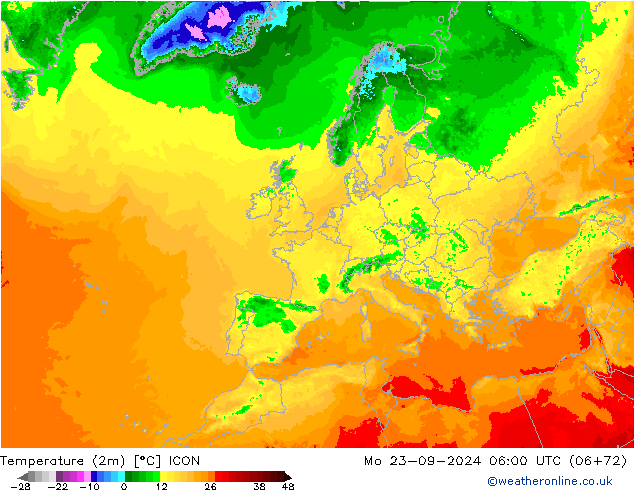 Temperatura (2m) ICON lun 23.09.2024 06 UTC