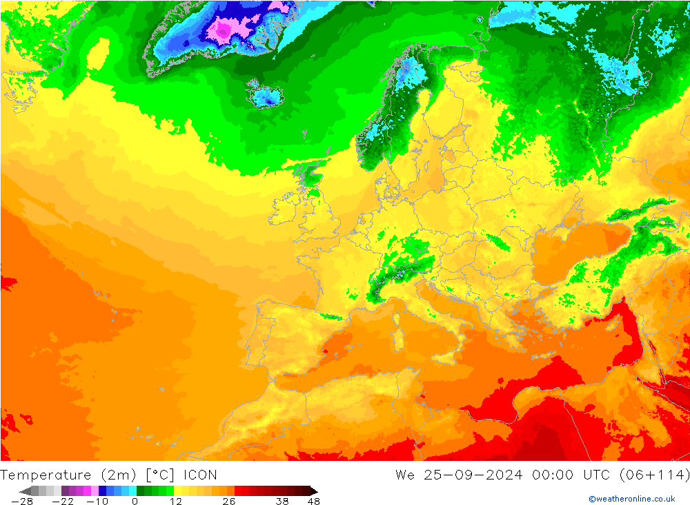 Temperature (2m) ICON We 25.09.2024 00 UTC