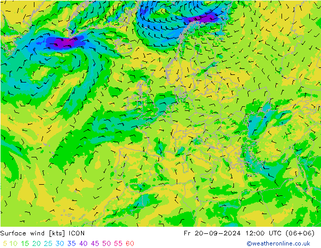 Surface wind ICON Fr 20.09.2024 12 UTC