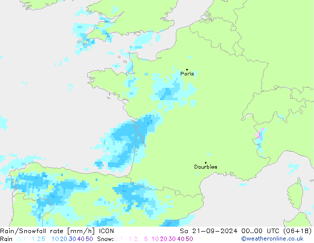 Regen/Sneeuwval ICON za 21.09.2024 00 UTC