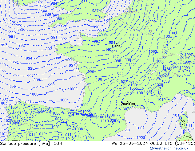 Surface pressure ICON We 25.09.2024 06 UTC