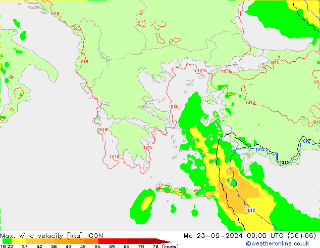 Max. wind velocity ICON  23.09.2024 00 UTC